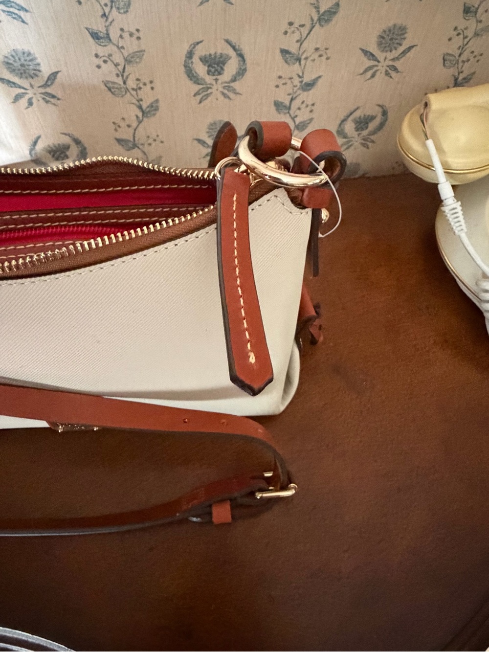 Dooney & Bourke Ivory Crossbody with Brown Leather Trim - Picture 3 of 11